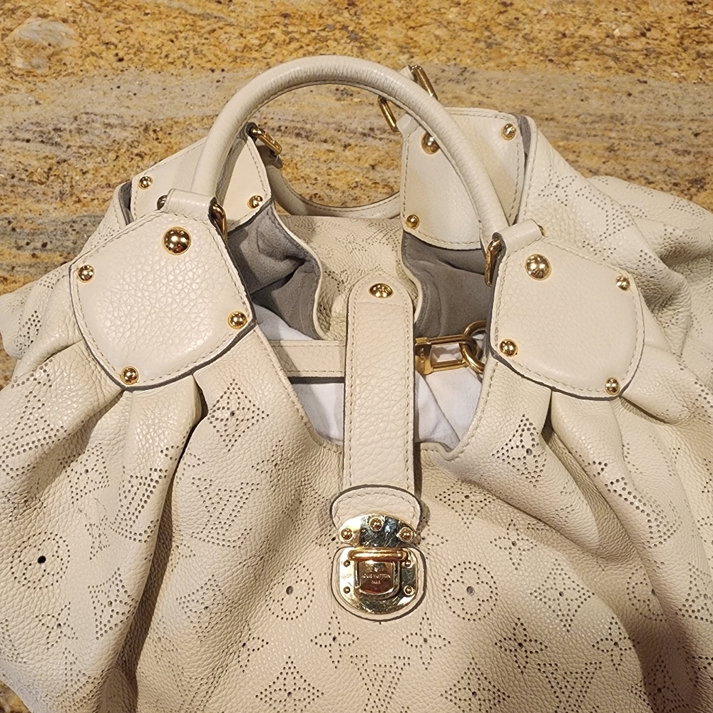 Louis Vuitton Cream Perforated Monogram Leather Shoulder Bag with Gold Hardware